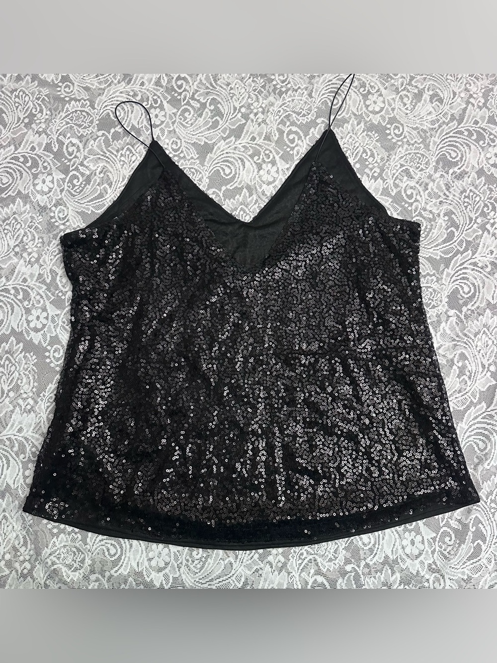 SHEIN Black Sequin Spaghetti Strap Cami Top Size M NWT